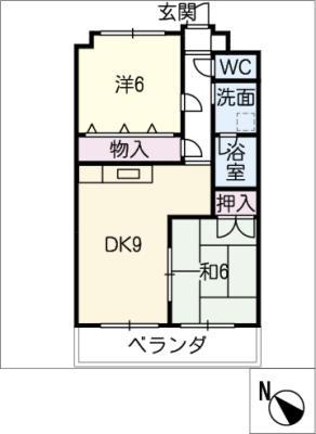 ベルトップ石橋(2DK/1階)の間取り写真