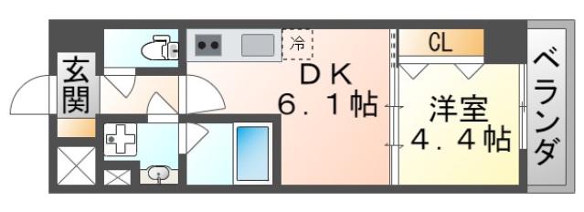 ライブガーデン江坂IX(1DK/2階)の間取り写真