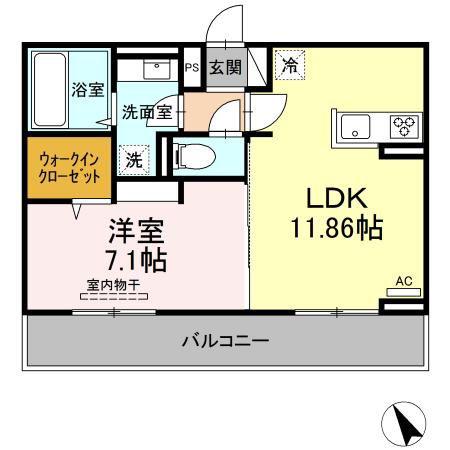PROUD II棟(1LDK/2階)の間取り写真