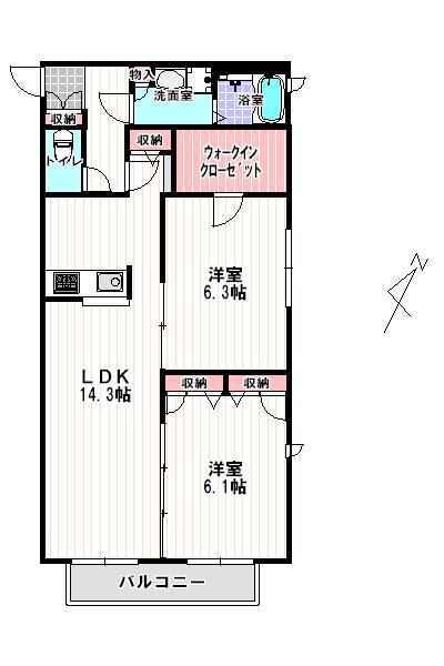 シャンベール十日市場(2LDK/2階)の間取り写真