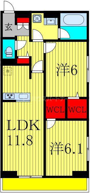 グランディール柏の葉(2LDK/1階)の間取り写真
