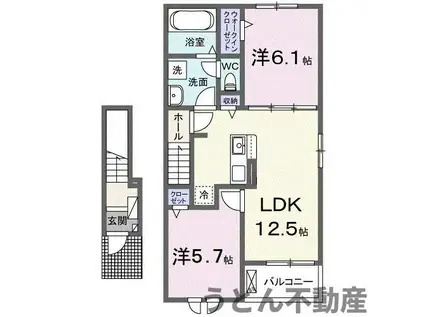 モンテリザイア丸亀 II(2LDK/2階)の間取り写真