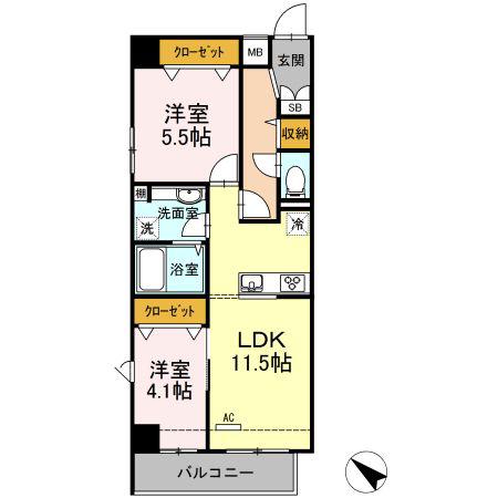 PLUMERIA(2LDK/1階)の間取り写真
