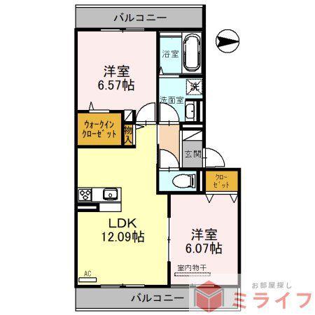 SINFARIA YUZATO C棟(2LDK/2階)の間取り写真