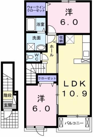 サン・メゾンD(2LDK/2階)の間取り写真