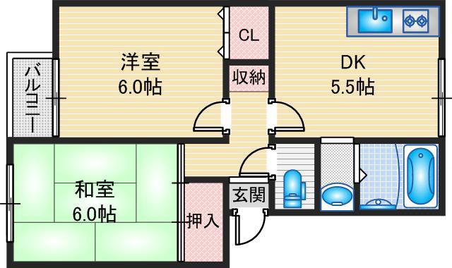 熊野マンション(2DK/1階)の間取り写真