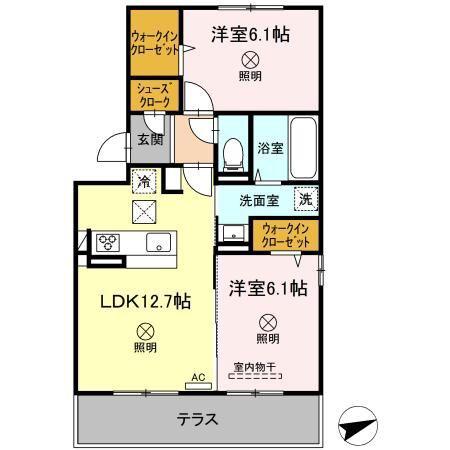 グリーンウイング(2LDK/1階)の間取り写真