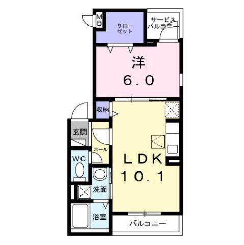 カサ・ベル(1LDK/1階)の間取り写真