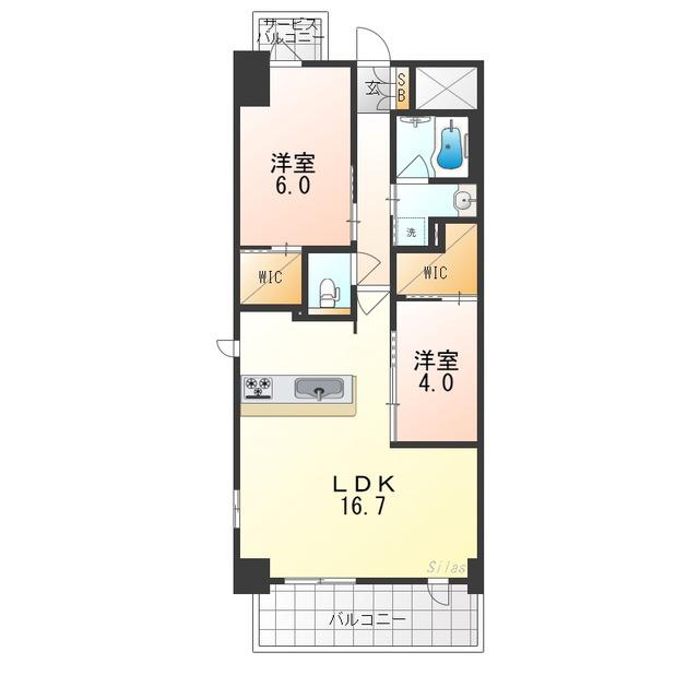 プレサンスロジェ平野本町(2LDK/12階)の間取り写真