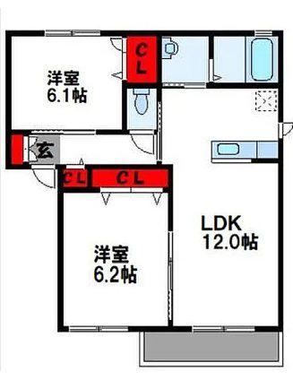 ボンシャンスA棟(2LDK/1階)の間取り写真