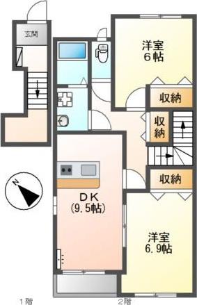 セレーナ(2DK/2階)の間取り写真