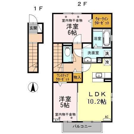 近鉄名古屋線 川越富洲原駅 徒歩21分 2階建 築13年(2LDK/2階)の間取り写真
