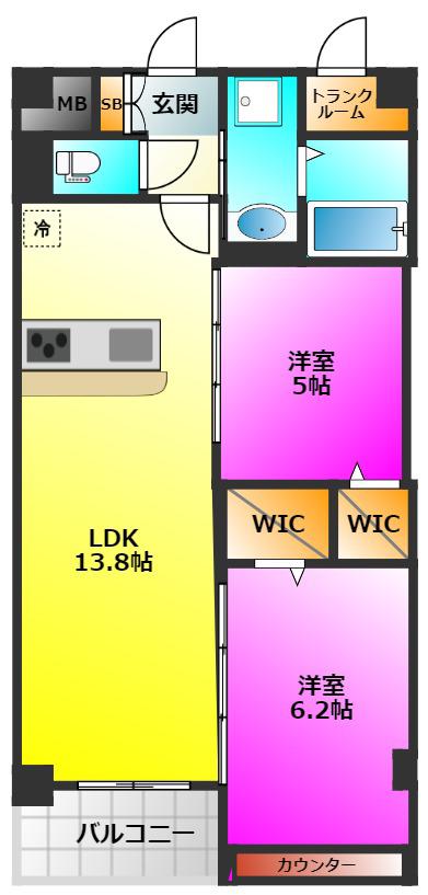 エルグランド春日(2LDK/3階)の間取り写真