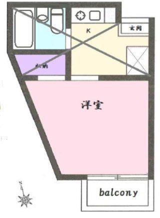 ピークハイムB(1K/1階)の間取り写真