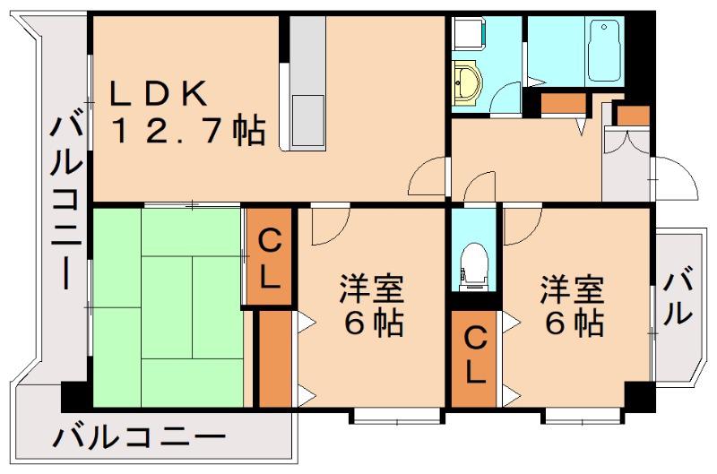 ヴェルデ空港前I(3LDK/3階)の間取り写真