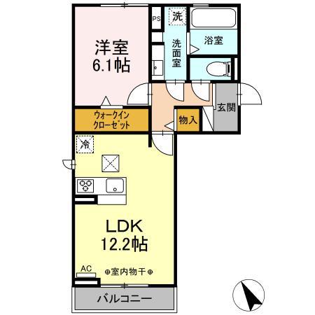 フェリーチェ B棟(1LDK/2階)の間取り写真