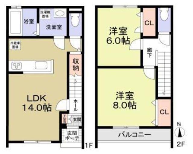J WING イーストウエスト B(2LDK/1階)の間取り写真