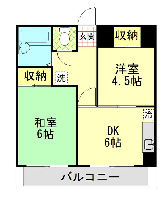 ガーデンハイツ小山(2DK/2階)の間取り写真