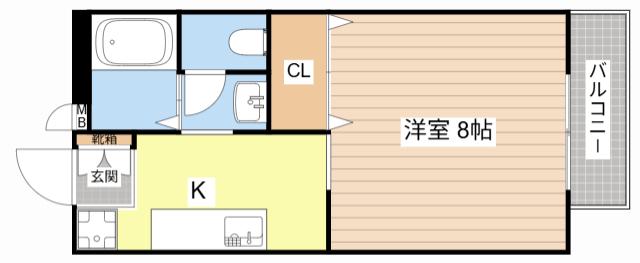 リリックハイツ駅南(1K/2階)の間取り写真