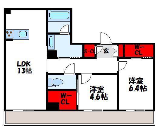 CHATELAINE庵の園(2LDK/1階)の間取り写真