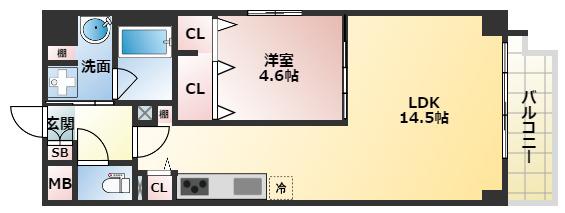 ロコハウス阿倍野(1LDK/4階)の間取り写真