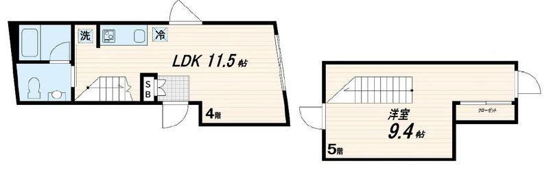 FULLEA武蔵小山(1LDK/4階)の間取り写真
