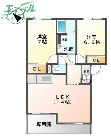 ファインコートC(2LDK/1階)の間取り写真