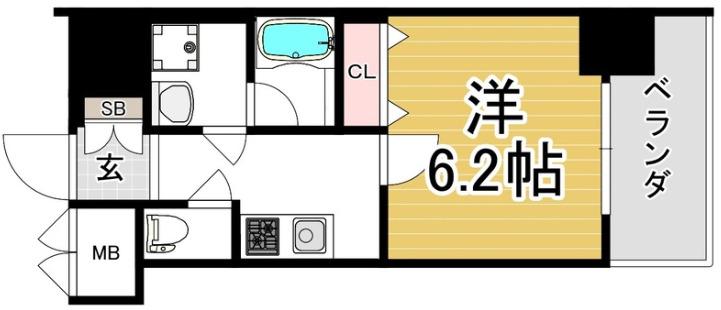 アスヴェル京都外大前(1K/4階)の間取り写真