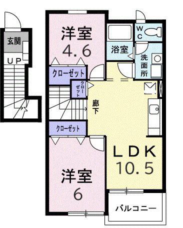グランデ アウルム C(2LDK/2階)の間取り写真