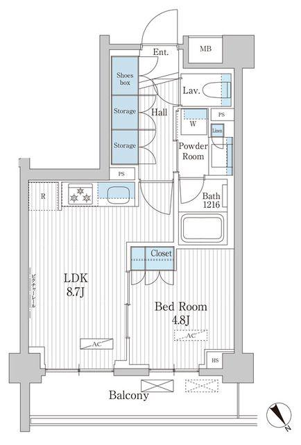 パークアクシス門前仲町テラス(1LDK/2階)の間取り写真