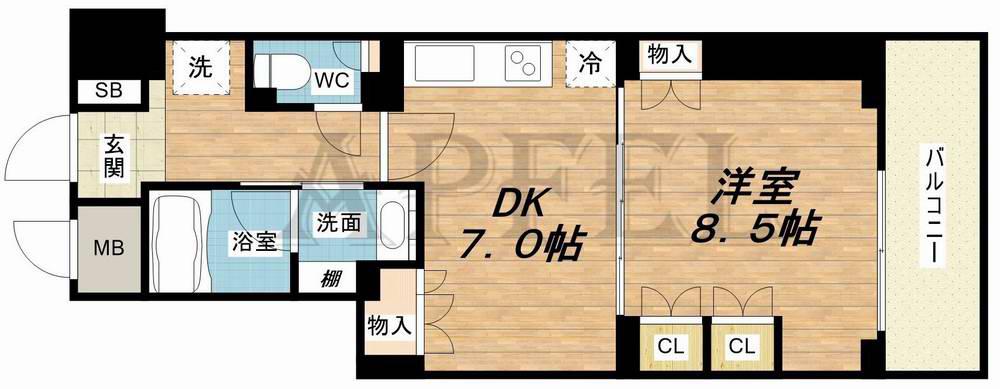 ルネフラッツ谷町四丁目(1DK/6階)の間取り写真
