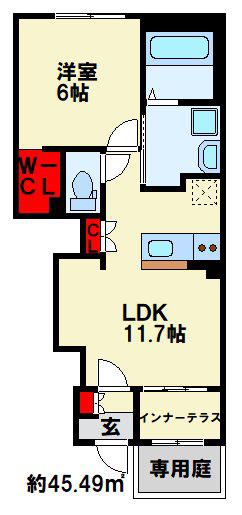 ソランジュ(1LDK/1階)の間取り写真