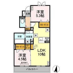 トリシア中條 A(2LDK/1階)の間取り写真