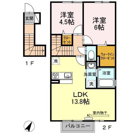 ビューメゾン(2LDK/2階)の間取り写真