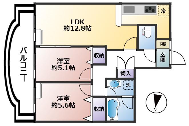 小田急江ノ島線 東林間駅 徒歩22分 4階建 築26年(2LDK/2階)の間取り写真