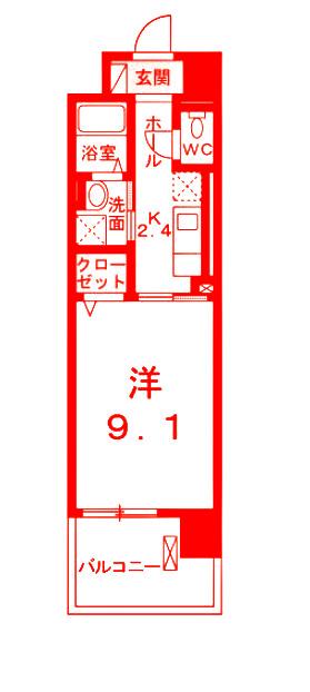 M・Dクレスト(1K/4階)の間取り写真