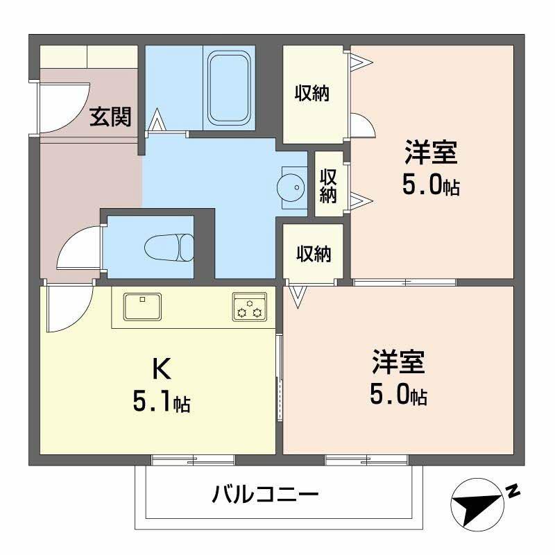 リバーハイツ石津(2K/2階)の間取り写真