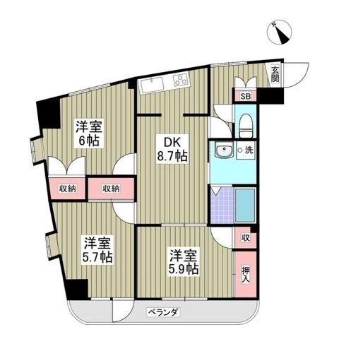 イースト WING(3DK/3階)の間取り写真