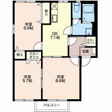 ディアス柏王 B(3DK/2階)の間取り写真