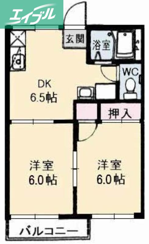 チューリップハイツB棟(2DK/2階)の間取り写真