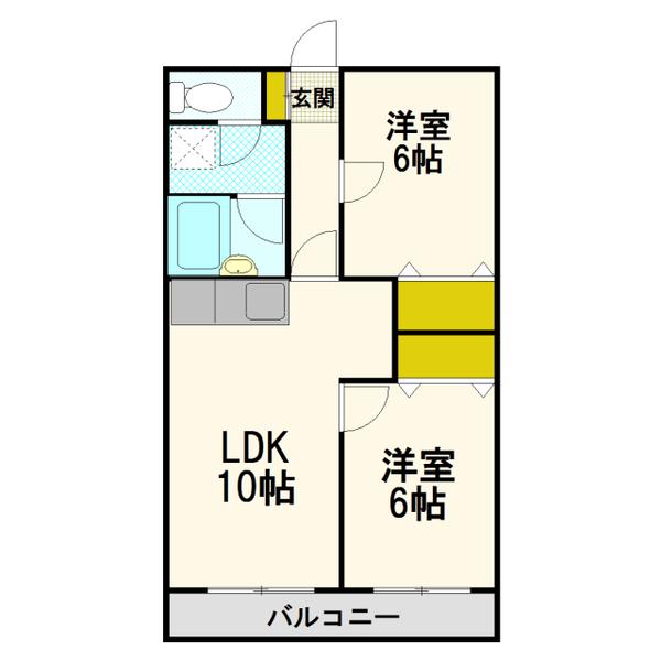 コートハウスカゲツ(2LDK/3階)の間取り写真