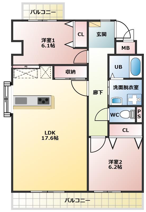 第二稲熊ビル(2LDK/3階)の間取り写真