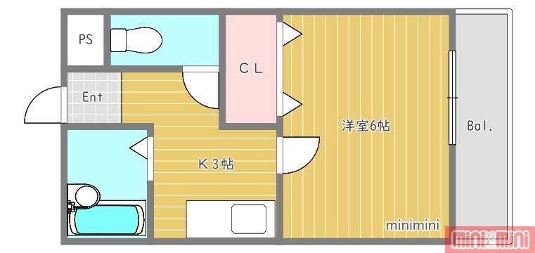えびすハイツIII(1K/2階)の間取り写真