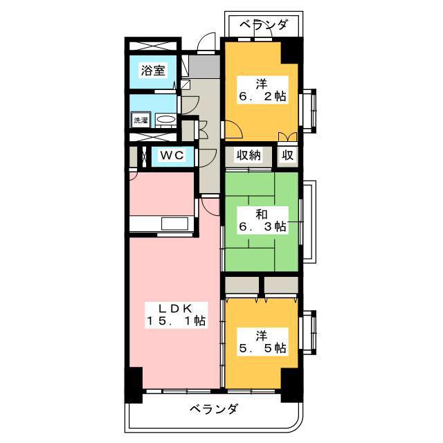 オークヒルズ(3LDK/3階)の間取り写真