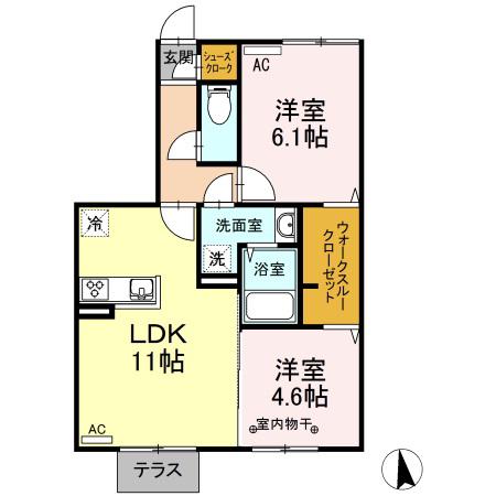 プリムヴェール大内C棟(2LDK/1階)の間取り写真