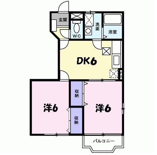 エレガントII(2DK/1階)の間取り写真