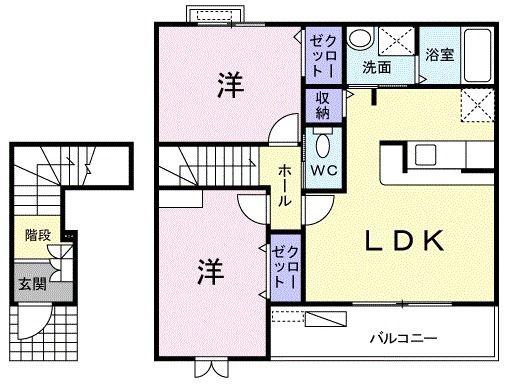 カーサ フィオーレ(2LDK/2階)の間取り写真