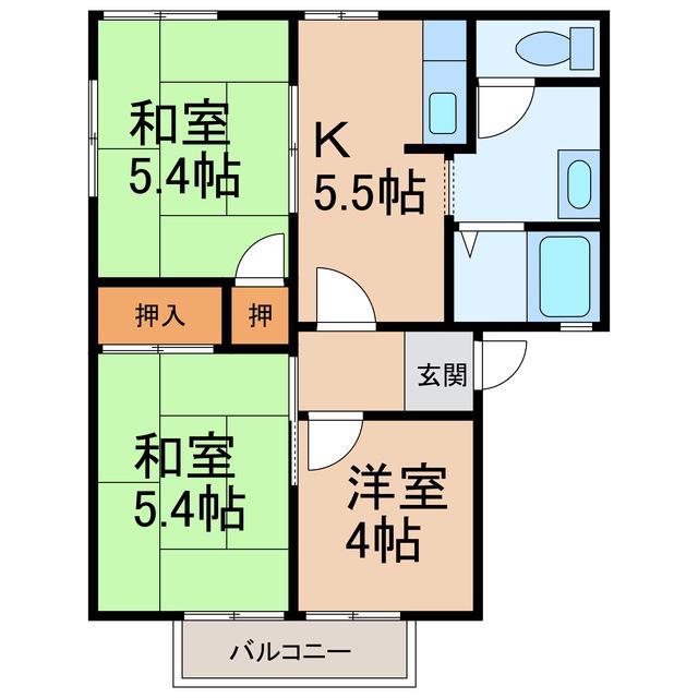 ディアス栄谷(3K/2階)の間取り写真