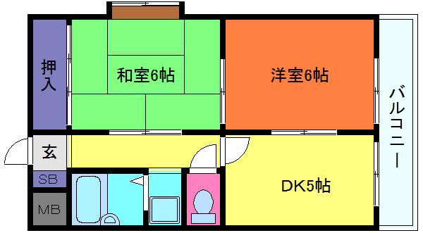 グランディアルネッサンス野崎通(2DK/2階)の間取り写真
