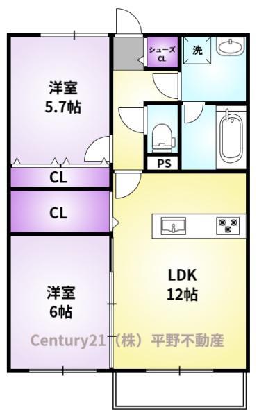 LLUZ津福公園(2LDK/3階)の間取り写真